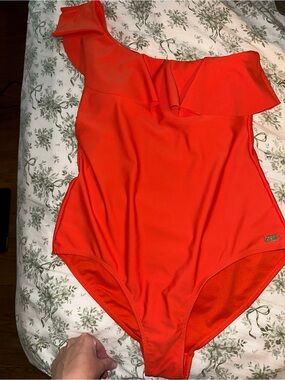 Jones New York One-Shoulder Ruffle One-Piece Swimsuit in Orange